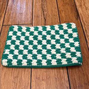 Clare V Green and White Crochet Clutch